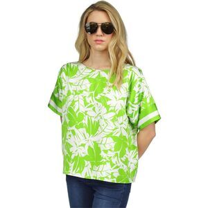 Michael Kors Womens Palm Print Pullover Blouse, Green, NWT